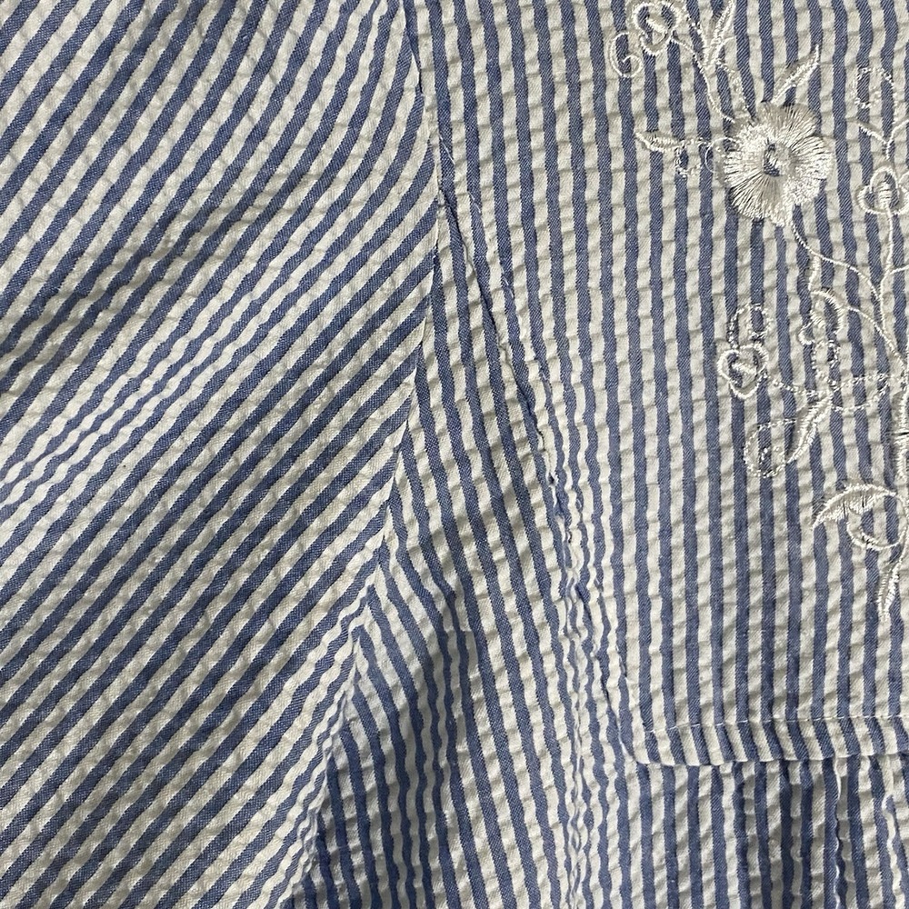 Miss‎ Elaine Housecoat Womens Large Blue White Striped Embroidered Seersucker L - Picture 6 of 16
